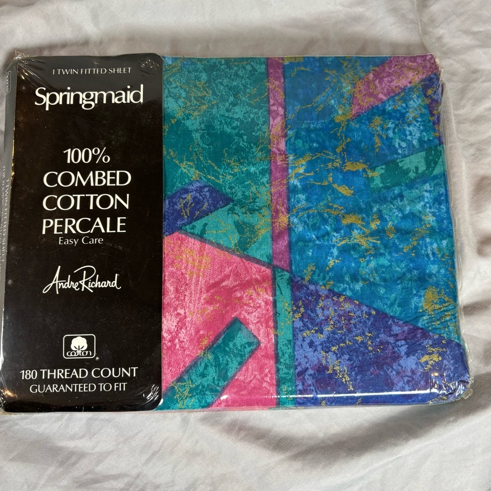 Vintage 90s Springmaid Jeweled‎ Marble Twin Fitted Sheet Andre Richard